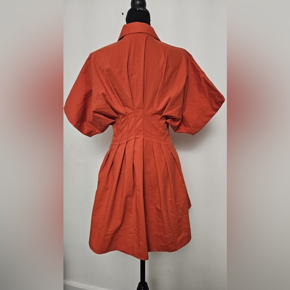 Anthropologie Exquise Tobie pleated shirt dress red Orange - Picture 2 of 4